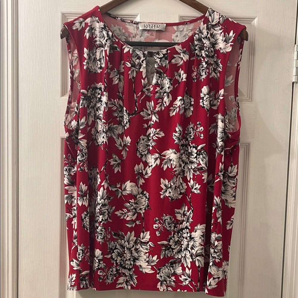 Kasper Rust Red Floral Sleeveless Blouse